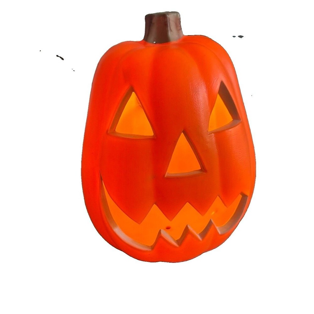 Vintage Style Halloween Lighted Blow Mold Jack O Lantern Pumpkin Decor 11"